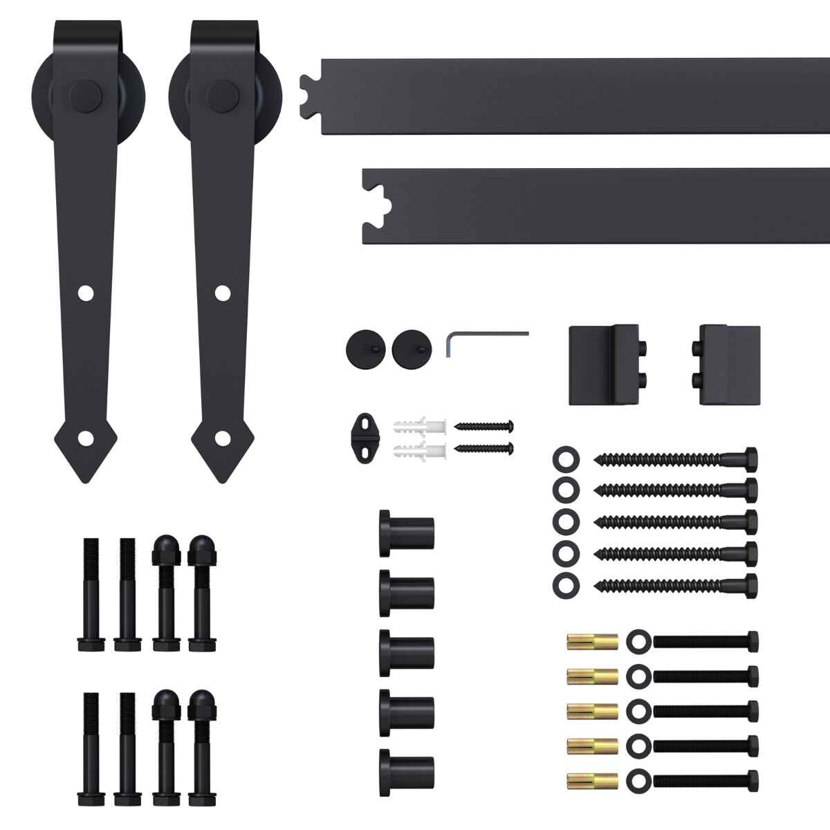 200cm/6.6FT Herraje para Puerta Corredera Tipo Flecha Kit de Accesorios para Puerta Corrediza Granero de Madera con Guía de Suelo Riel Acero al Carbono Negro