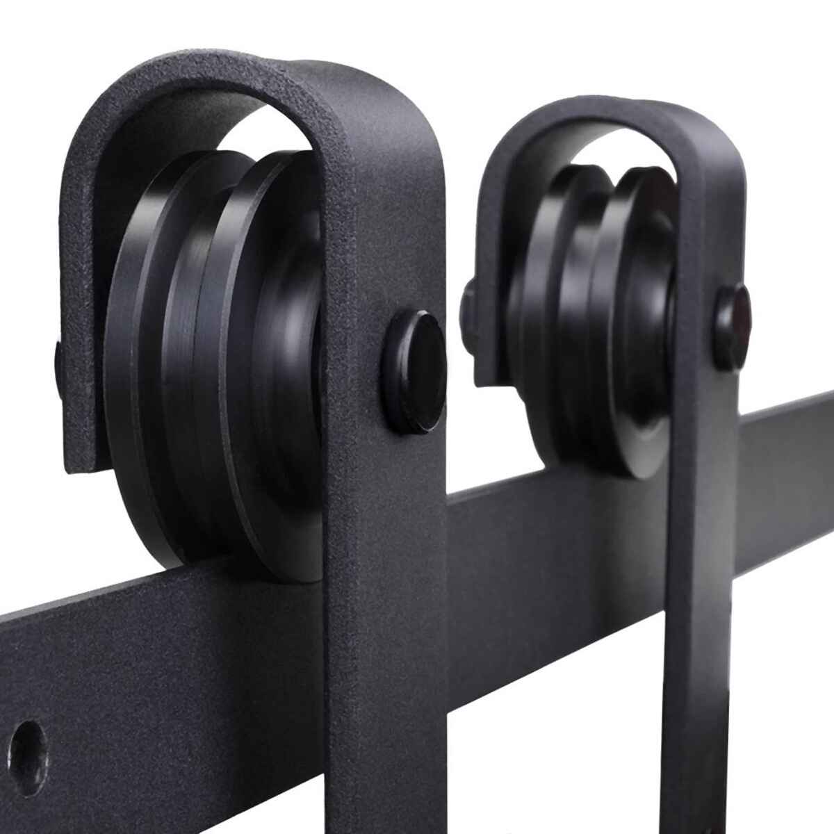 200cm/6.6FT Herraje para Puerta Corredera Tipo Flecha Kit de Accesorios para Puerta Corrediza Granero de Madera con Guía de Suelo Riel Acero al Carbono Negro