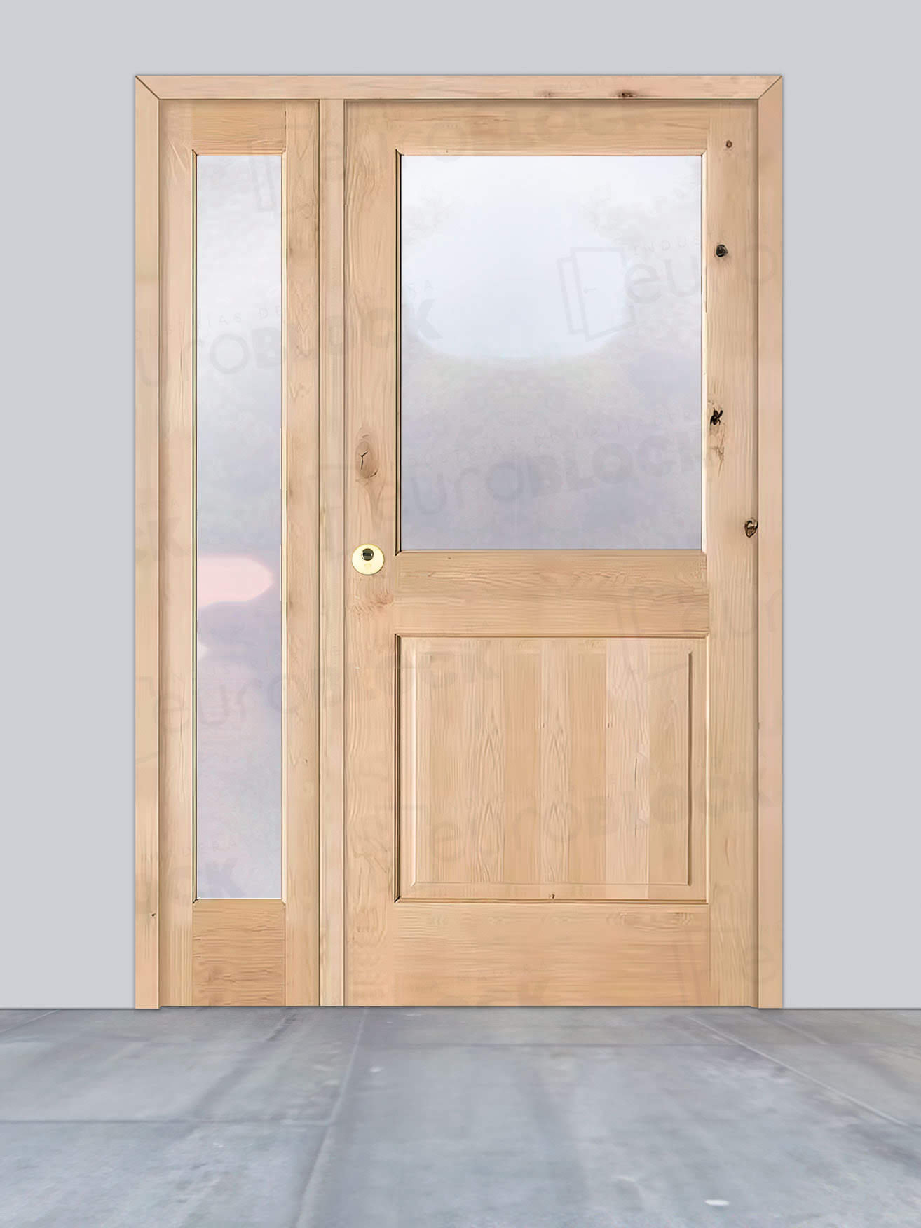 Puerta de Exterior con Fijo de Madera Maciza Serie 1100-V1