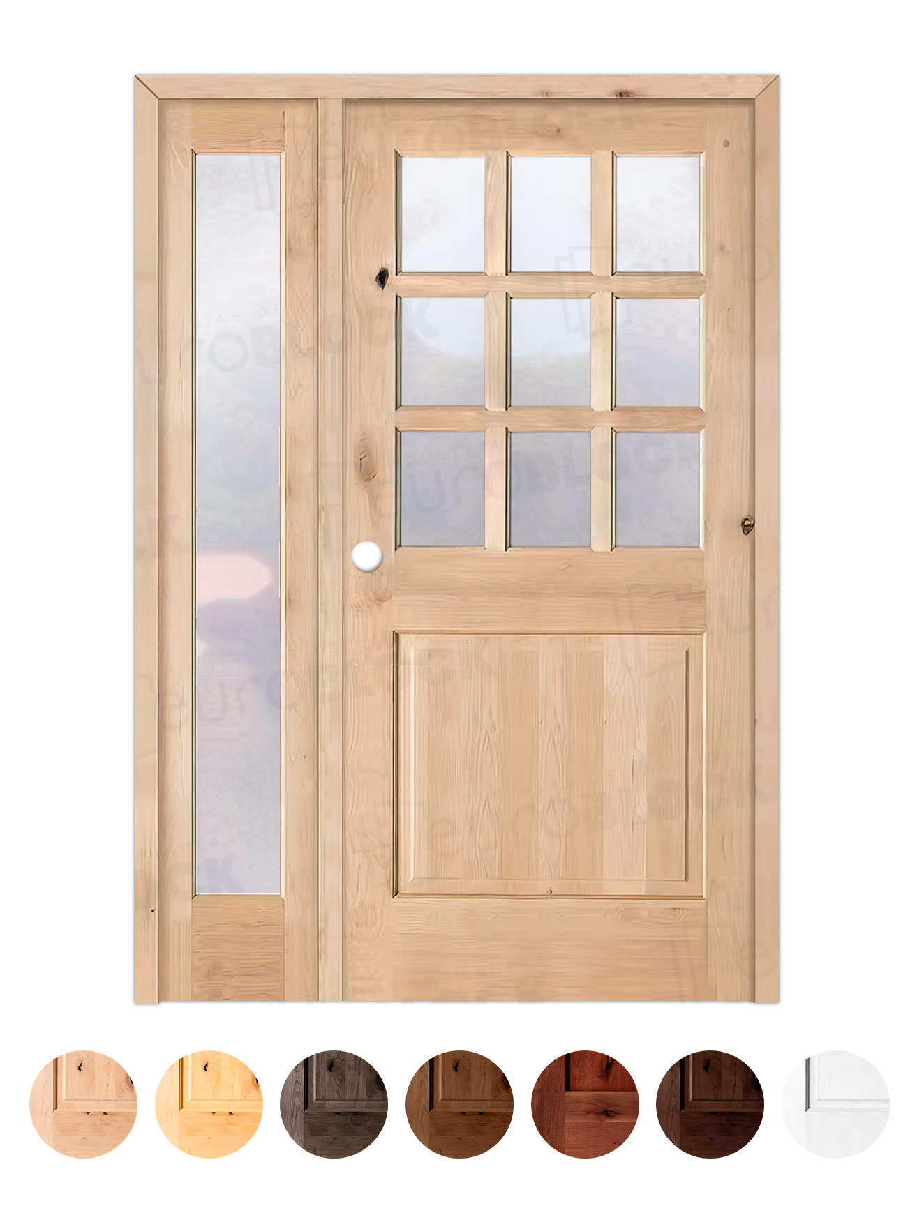 Puerta de Exterior con Fijo de Madera Maciza Serie 1100-V9