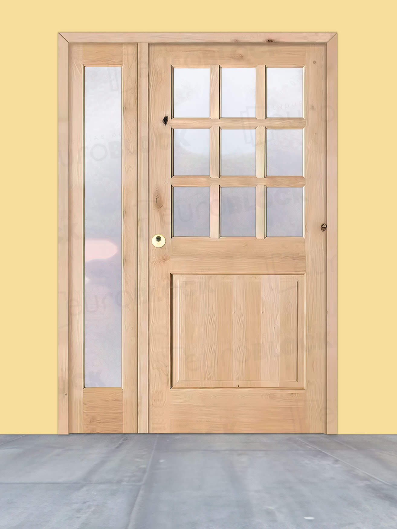Puerta de Exterior con Fijo de Madera Maciza Serie 1100-V9