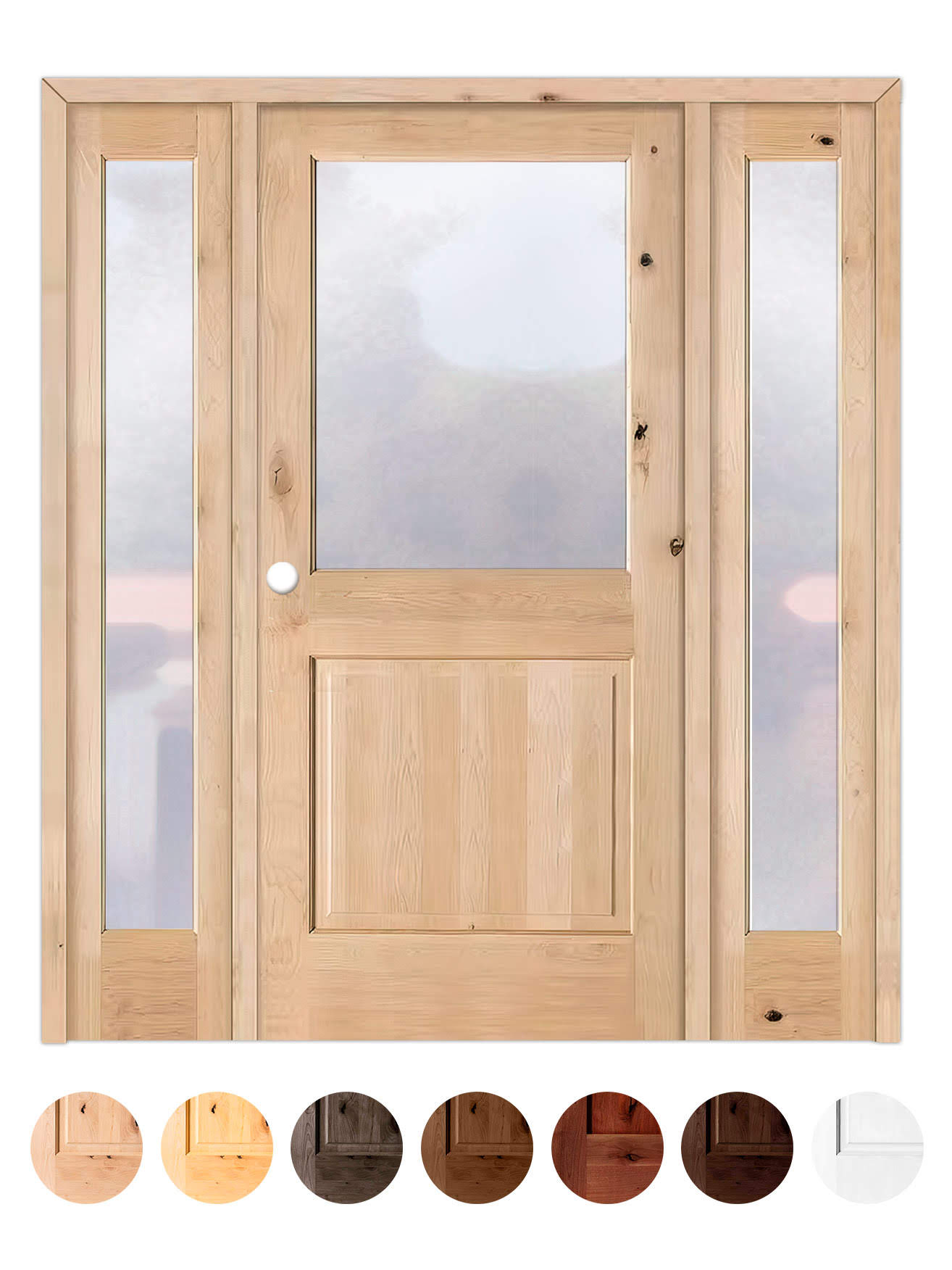 Puerta de Exterior con Dos Fijos de Madera Maciza Serie 1100-V1