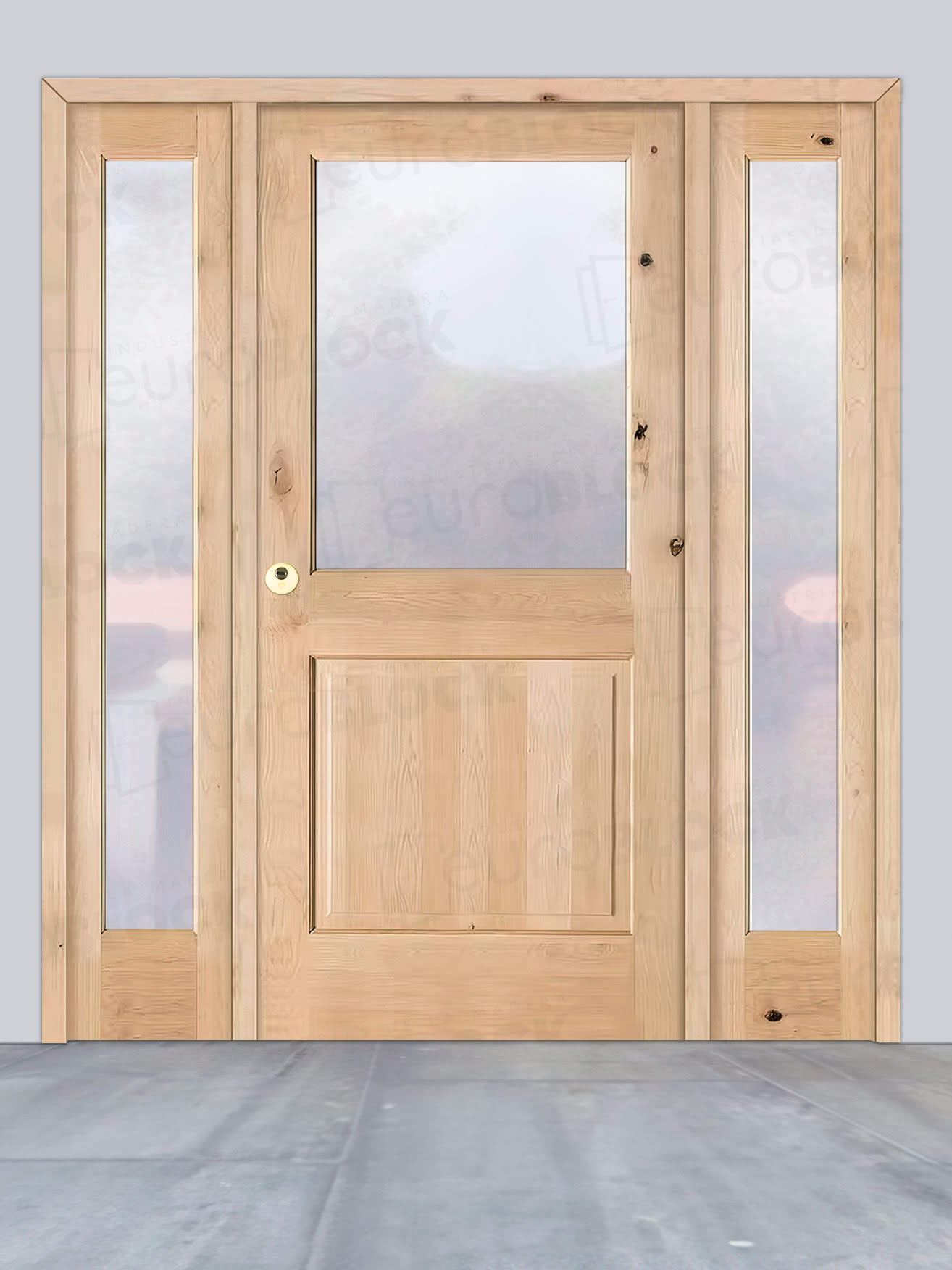 Puerta de Exterior con Dos Fijos de Madera Maciza Serie 1100-V1