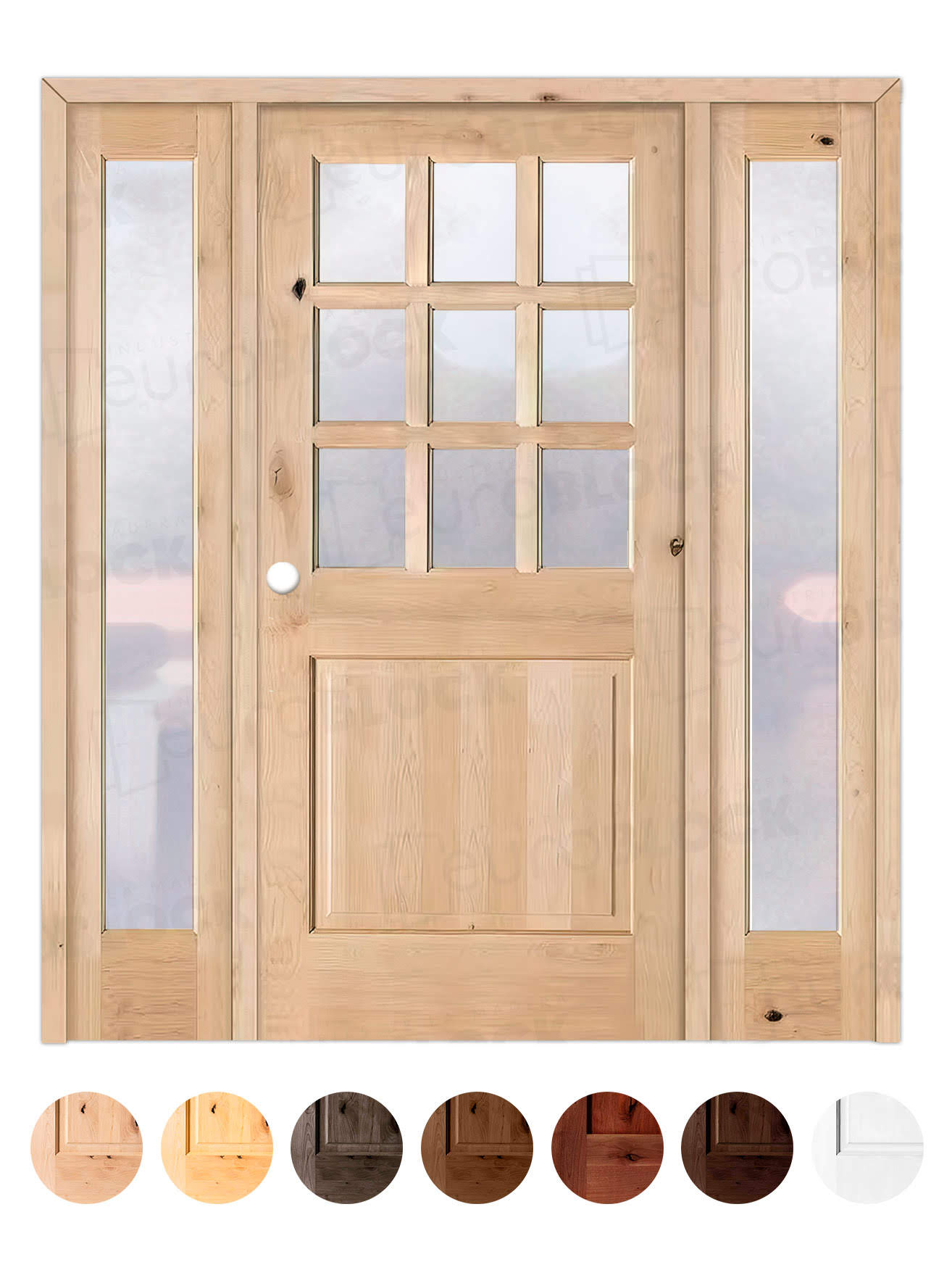 Puerta de Exterior con Dos Fijos de Madera Maciza Serie 1100-V9