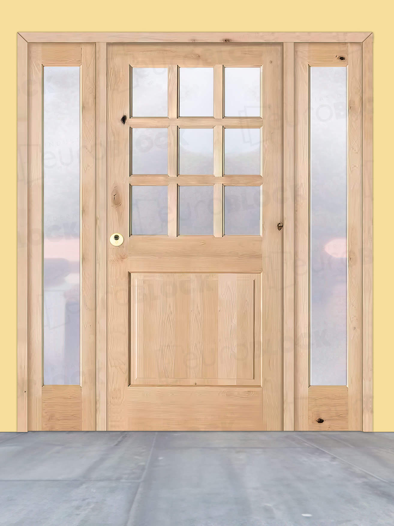 Puerta de Exterior con Dos Fijos de Madera Maciza Serie 1100-V9