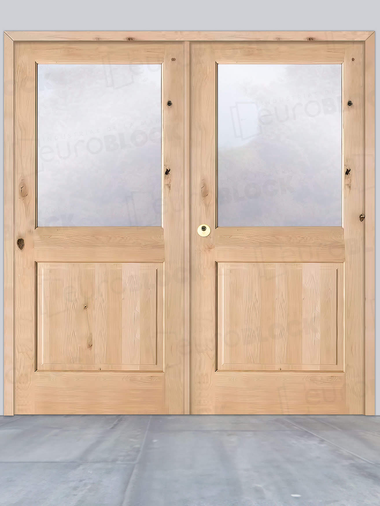 Puerta Doble de Exterior Fijos de Madera Maciza Serie 1100-V1
