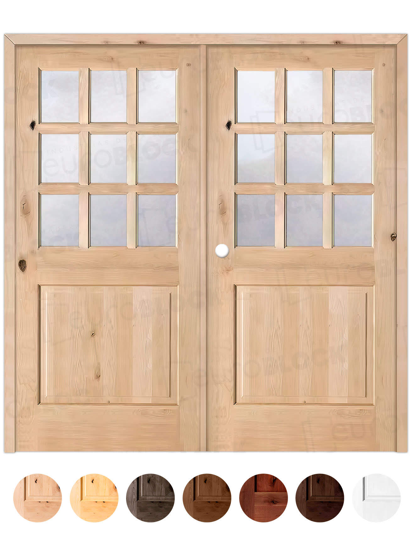 Puerta Doble de Exterior Fijos de Madera Maciza Serie 1100-V9