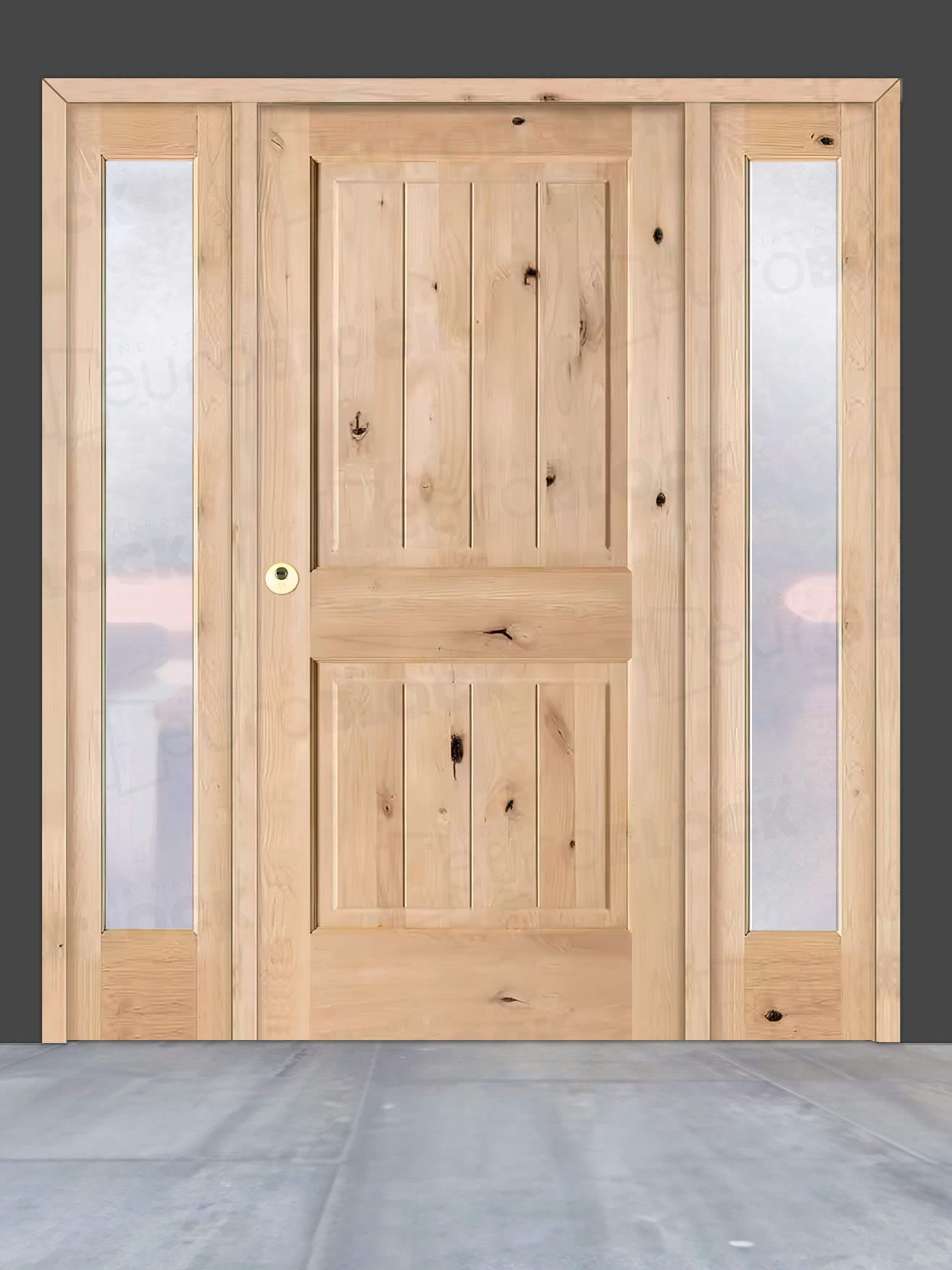 Puerta de Exterior con Dos Fijos de Madera Maciza Serie 2100