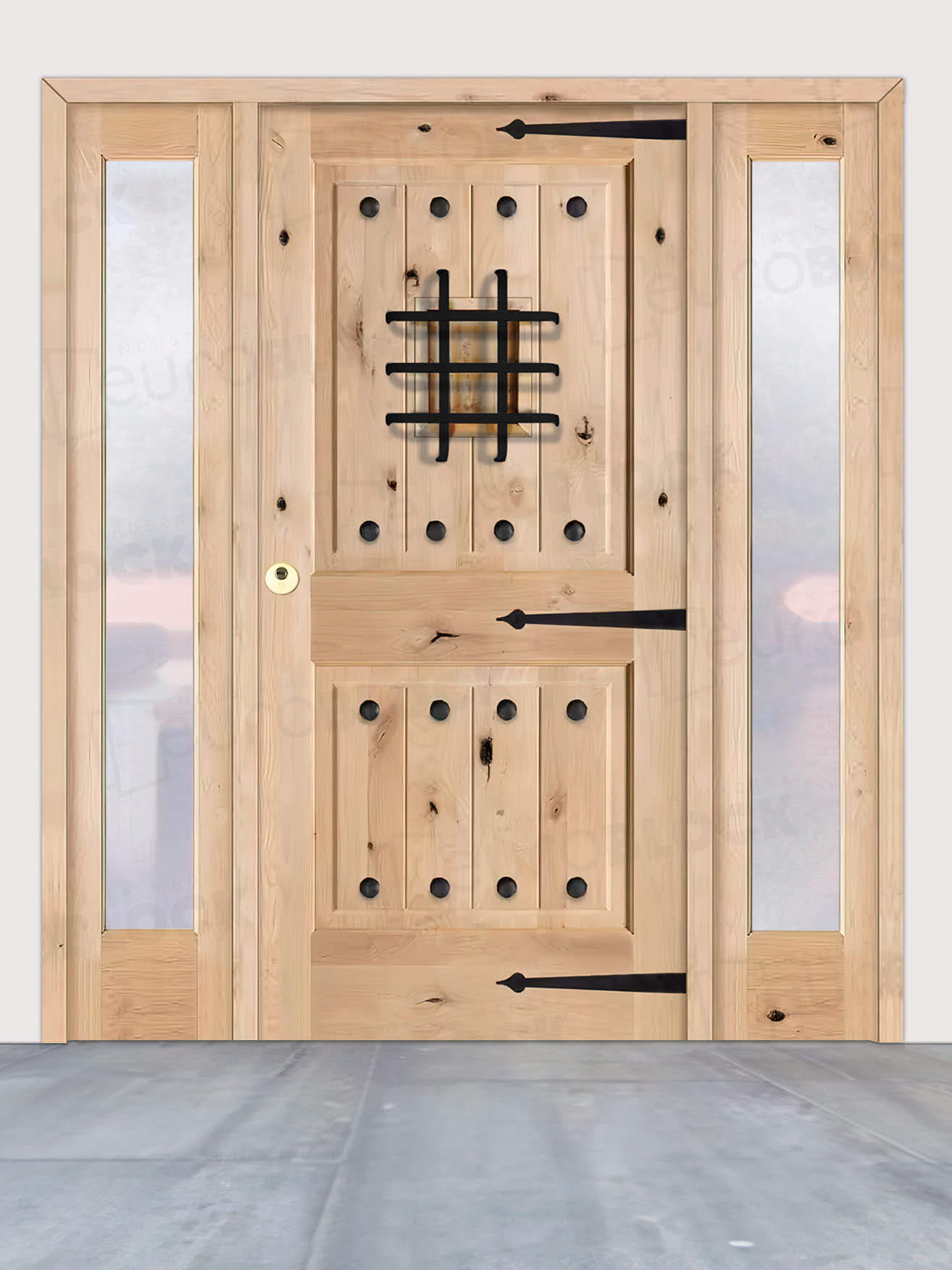Puerta de Exterior con Dos Fijos de Madera Maciza Serie 3100