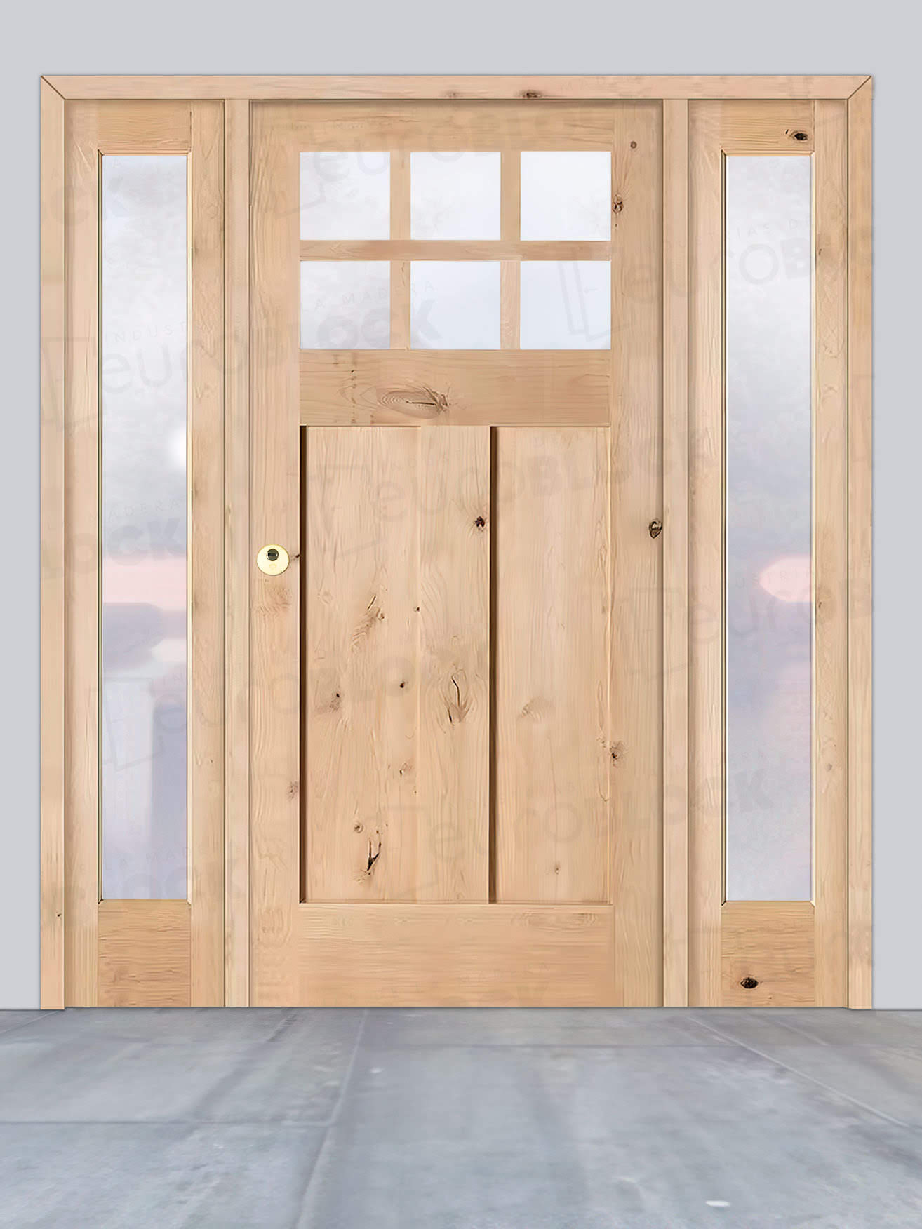 Puerta de Exterior con Dos Fijos de Madera Maciza Serie 4100-V6