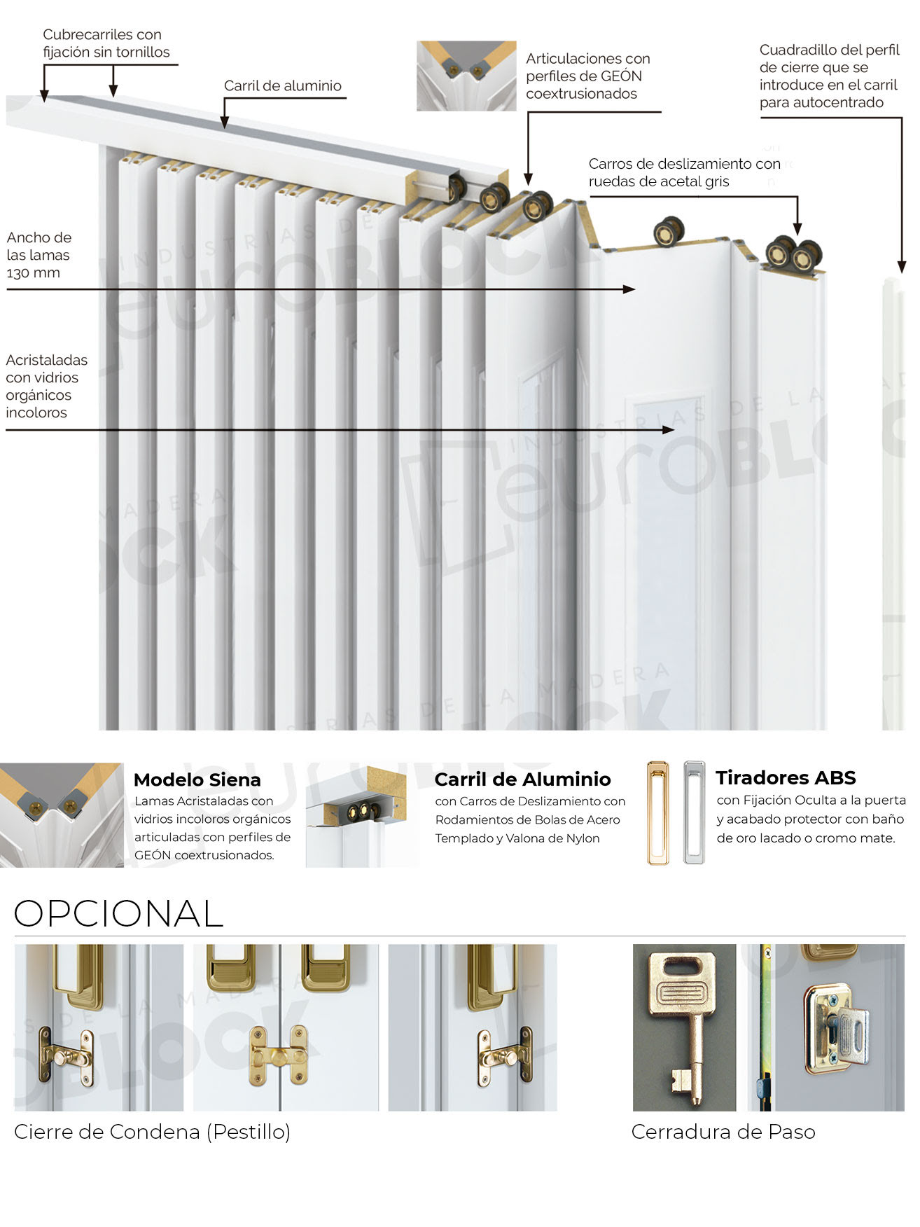 Puerta Plegable Acristalada Madera Natural Roble Siena Alto 245 cm.