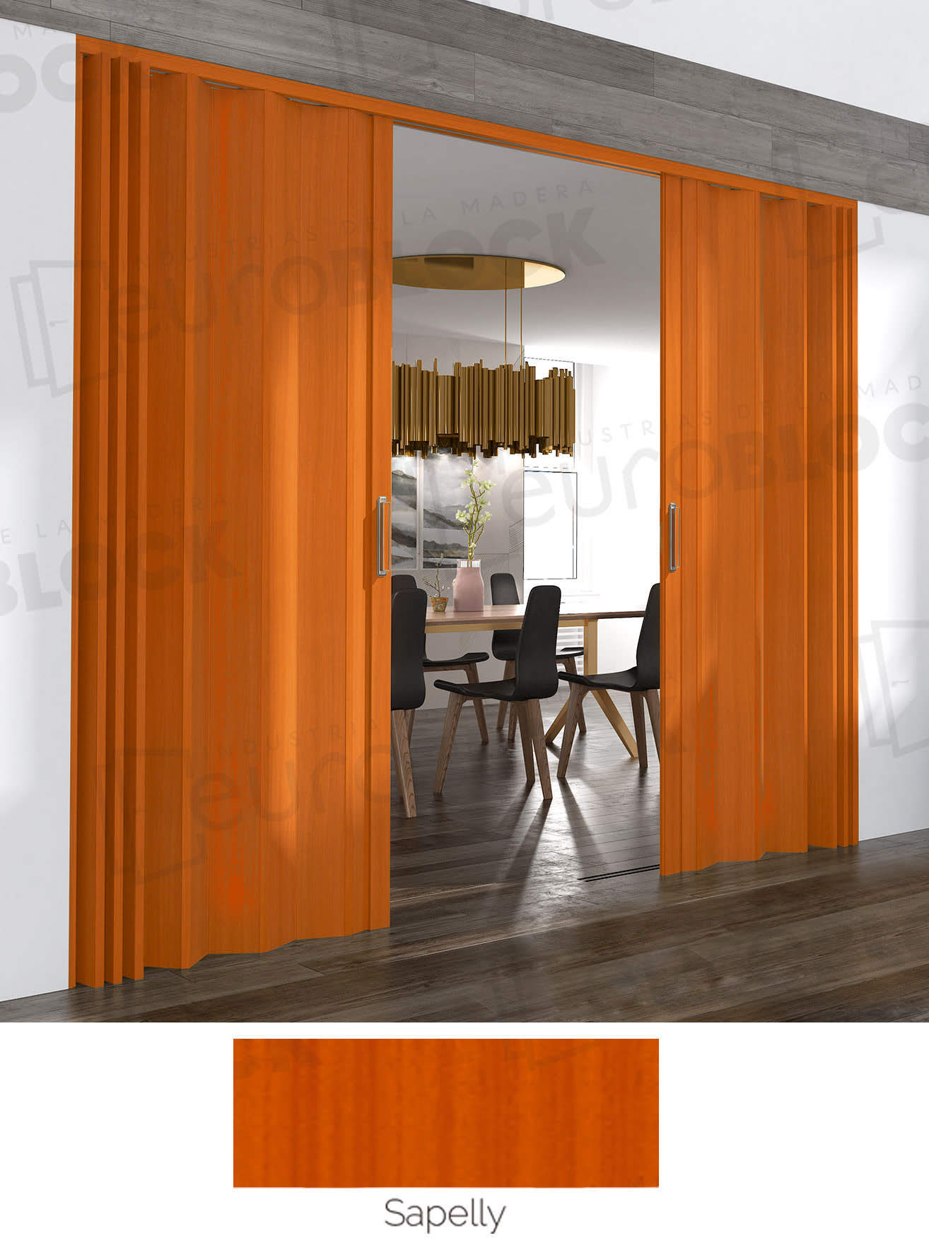 Puerta Plegable Madera Natural Sapelly Milán Alto 225 cm.