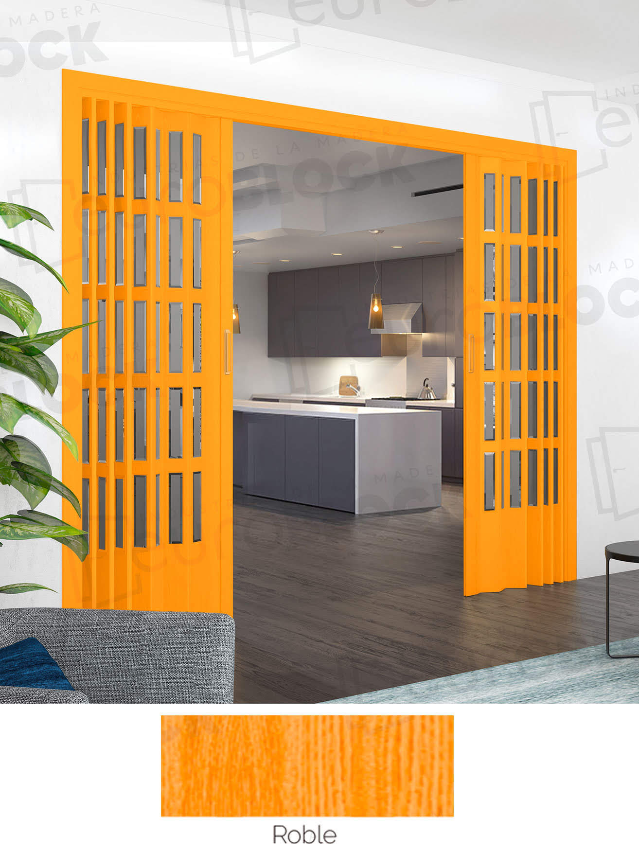 Puerta Plegable Acristalada Madera Natural Roble Siena Alto 245 cm.