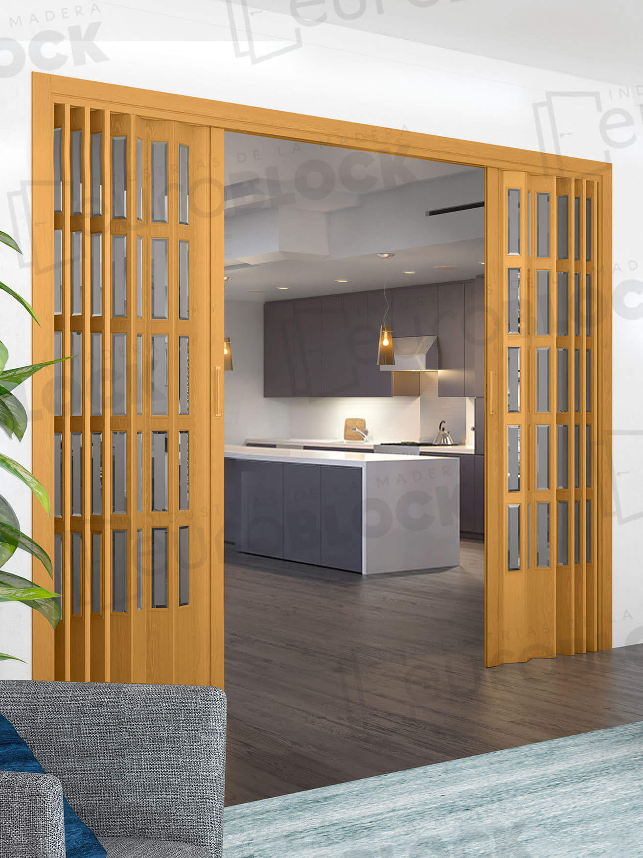 Puerta Plegable Acristalada Madera Natural Roble Siena Alto 245 cm.