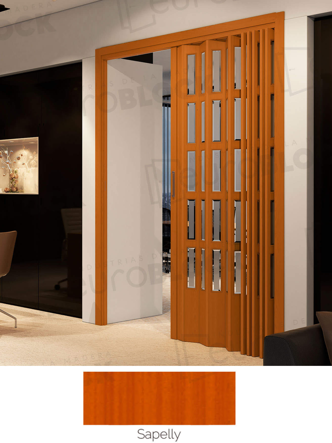 Puerta Plegable Acristalada Madera Natural Sapelly Siena Alto 245 cm.