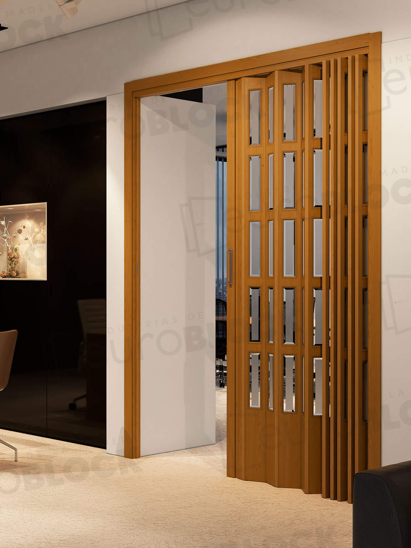 Puerta Plegable Acristalada Madera Natural Sapelly Siena Alto 245 cm.