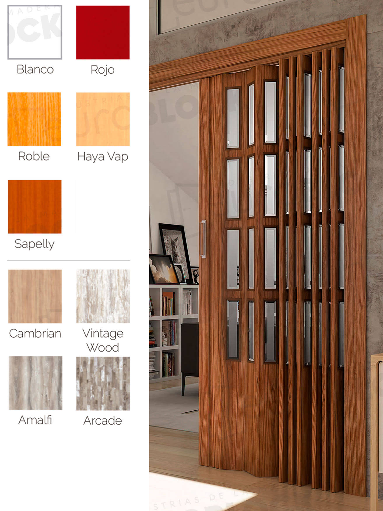 Puerta Plegable Melamina Florencia Alto 225 cm.