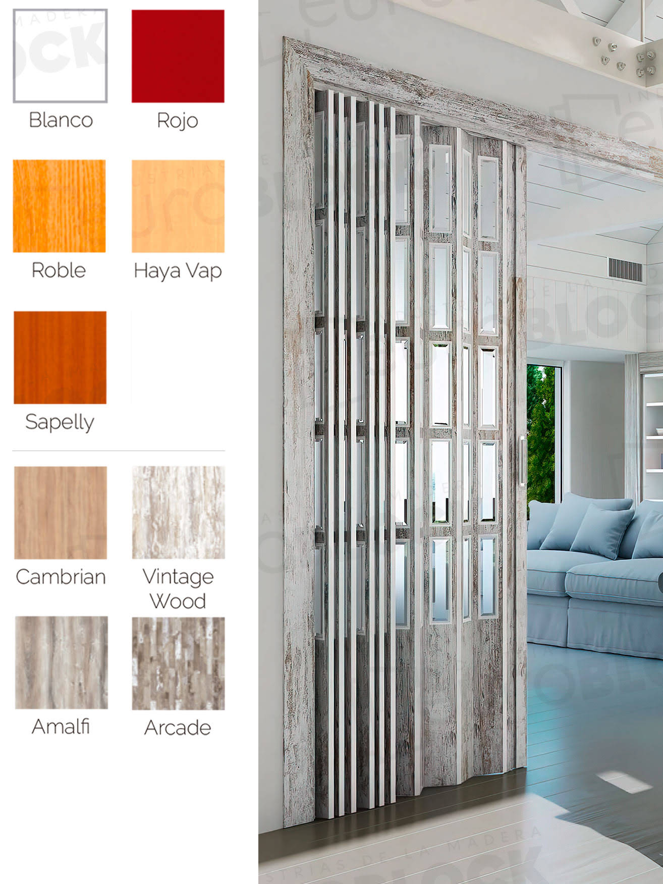 Puerta Plegable Melamina Florencia Alto 205 cm.