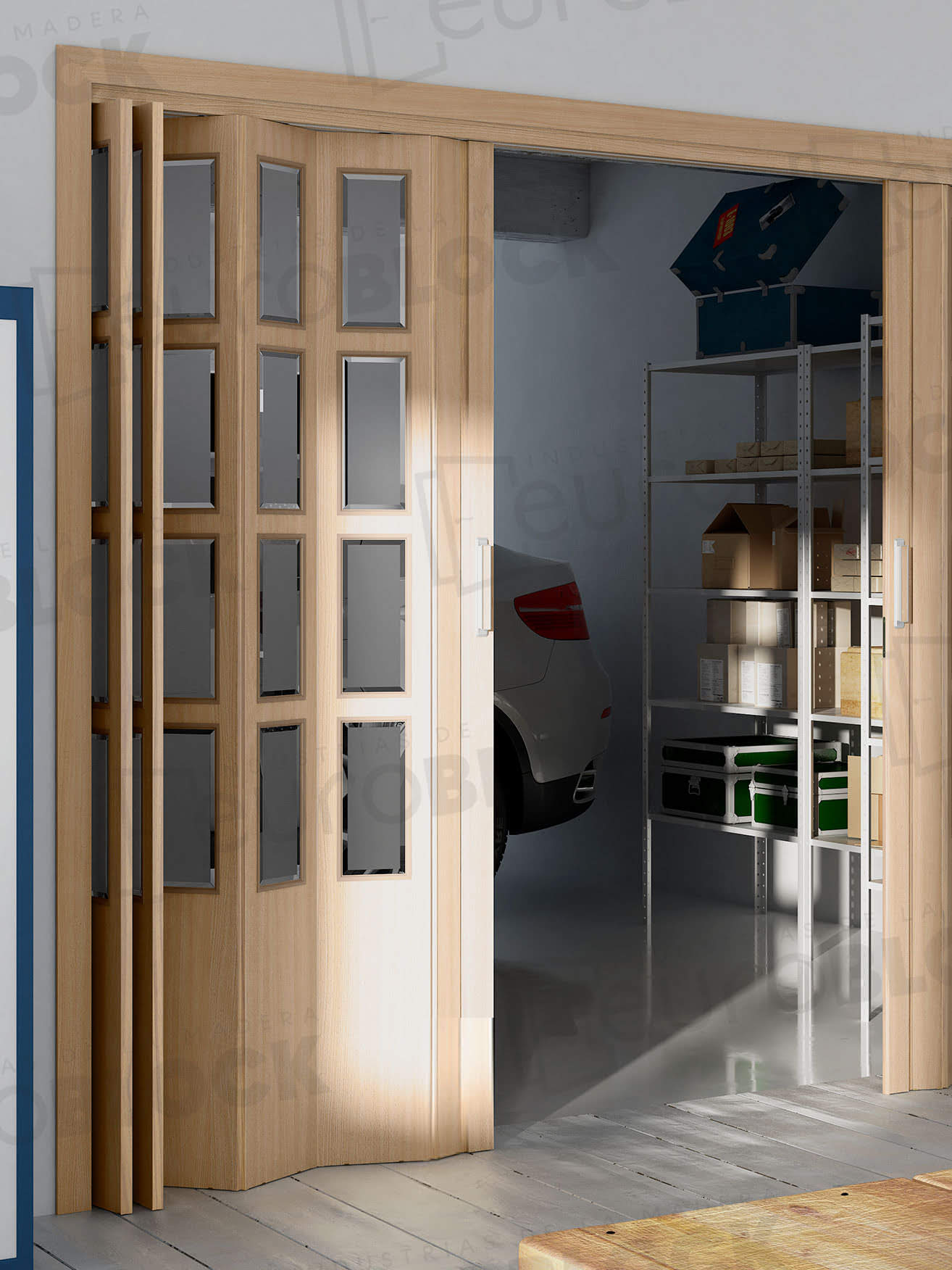 Puerta Plegable Melamina Acristalada Grande Alto 247 cm.