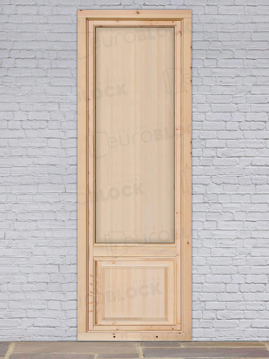 Balconera Europea de 200 cm de Madera Maciza de Pino Huelva V1 Crudo (Cristal Transparente Incluido)