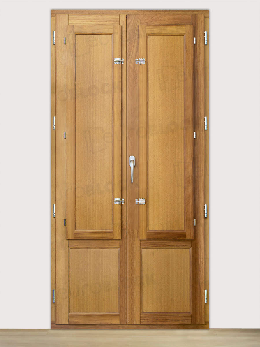 Balconera Europea de 200 cm de Madera Maciza de Iroko Huelva V2 Barniz (Cristal Transparente Incluido)