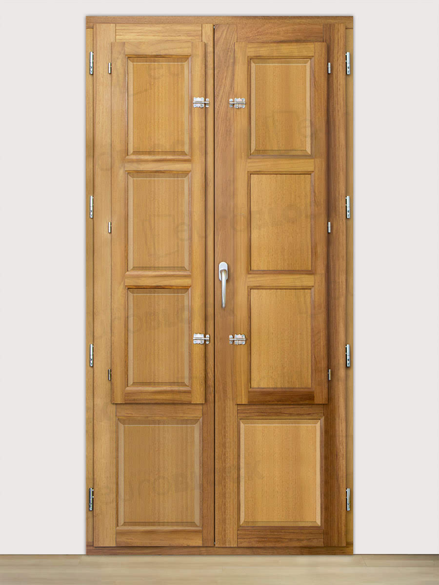 Balconera Europea de 200 cm de Madera Maciza de Iroko Huesca V2 Barniz (Cristal Transparente Incluido)