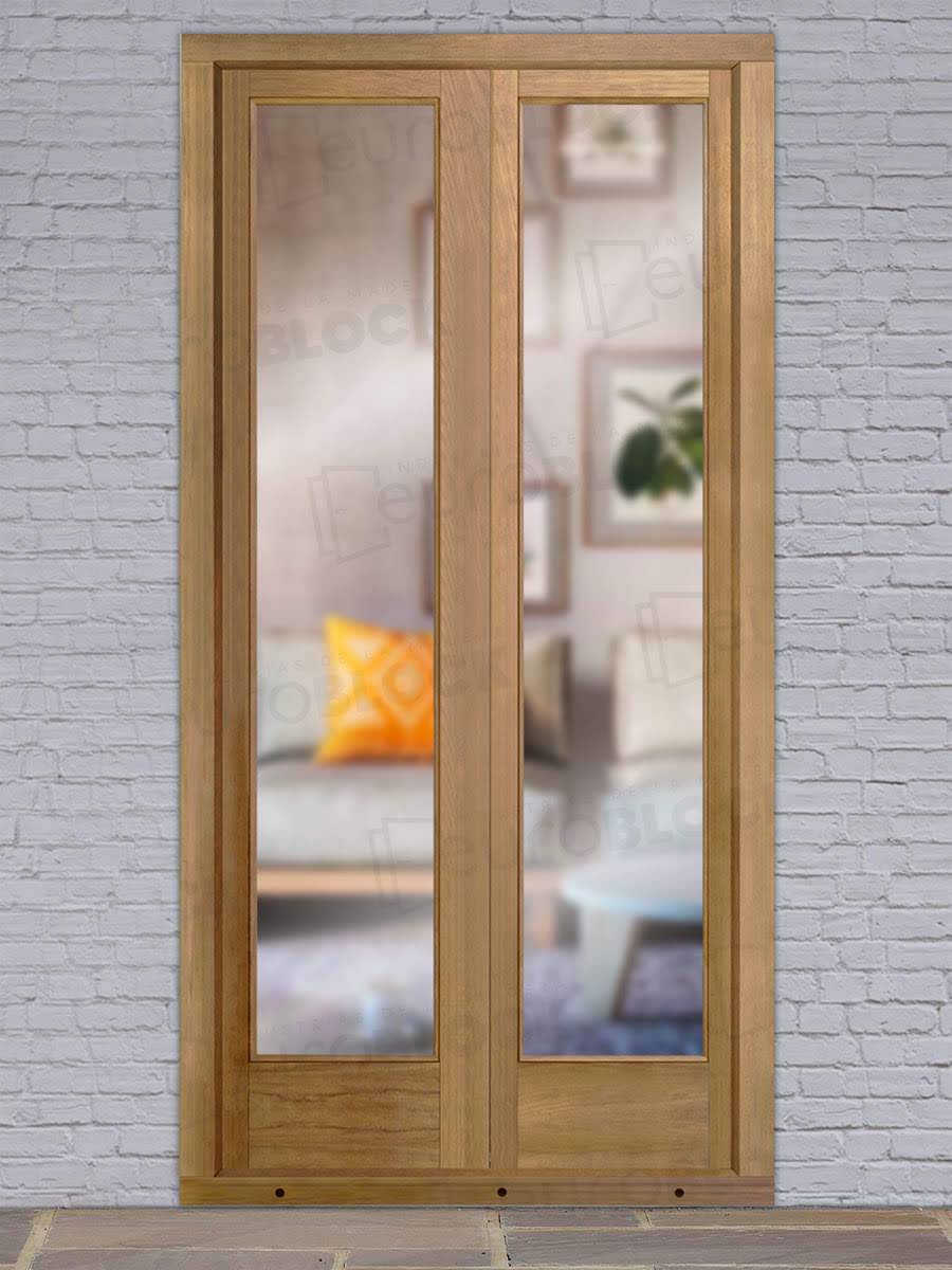 Balconera Europea de 200 cm de Madera Maciza de Iroko V2 Crudo (Cristal Transparente Incluido)