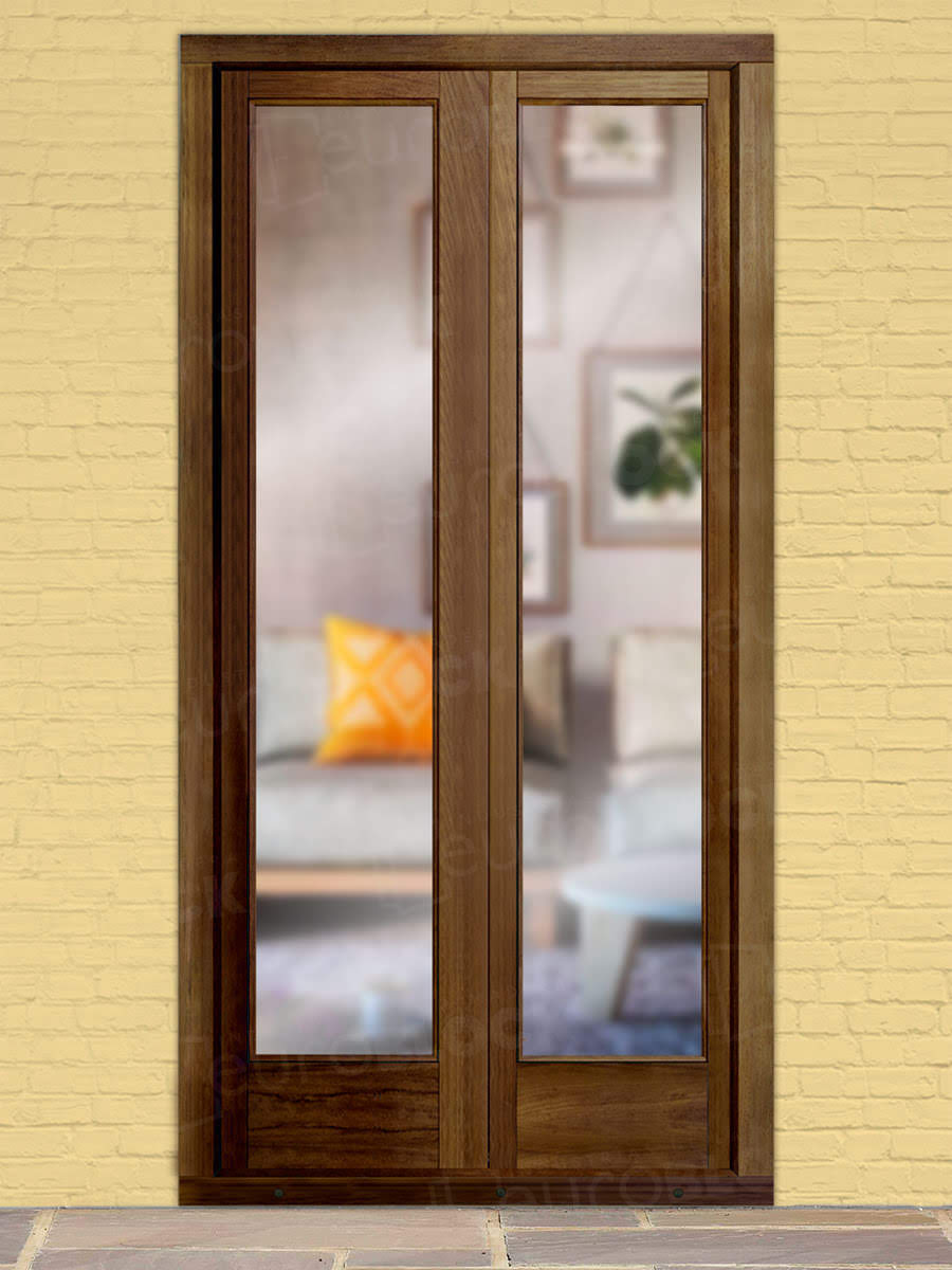 Balconera Europea de 200 cm de Madera Maciza de Iroko V2 Teñida (Cristal Transparente Incluido)