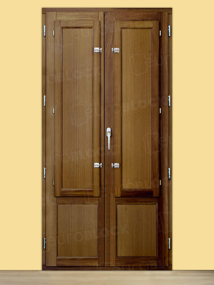 Balconera Europea Otras Medidas de Madera Maciza de Iroko Huelva V2 Teñida (Cristal Transparente Incluido)