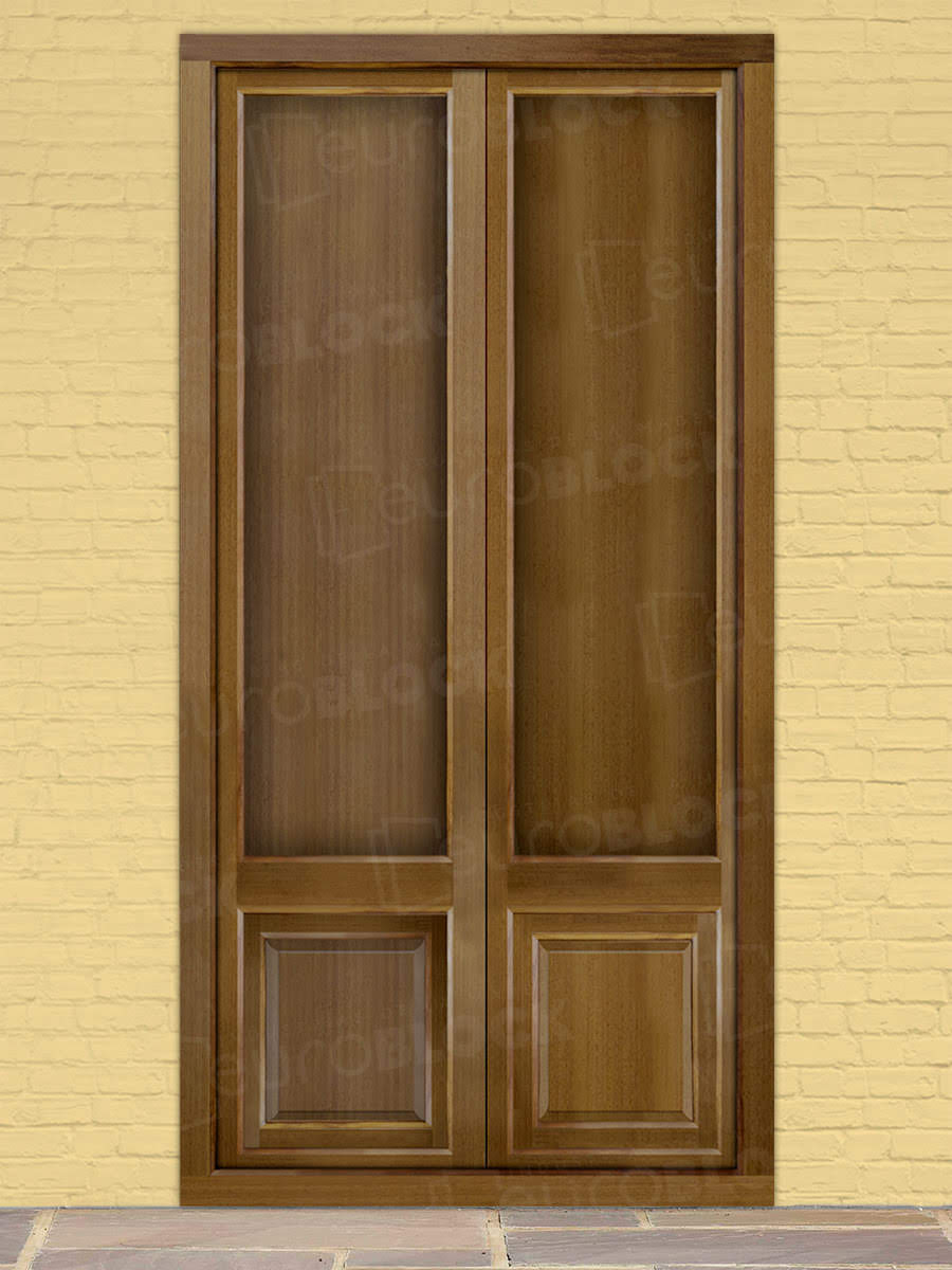Balconera Europea Otras Medidas de Madera Maciza de Iroko Huelva V2 Teñida (Cristal Transparente Incluido)