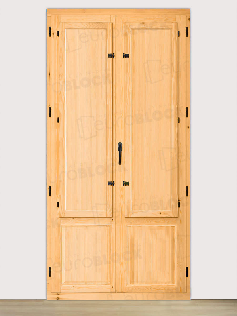 Balconera Europea de 200 cm de Madera Maciza de Pino Huelva V2 Barniz (Cristal Transparente Incluido)