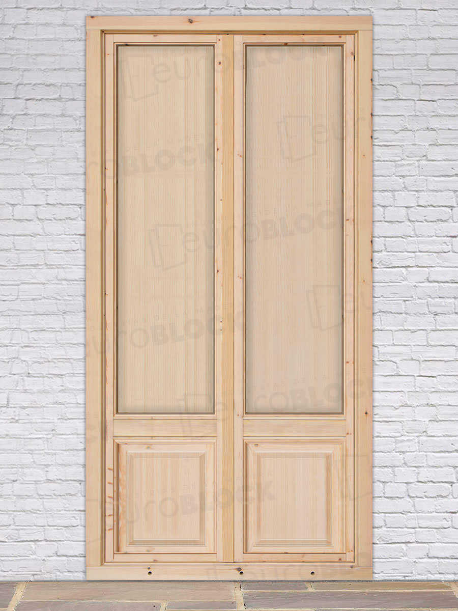 Balconera Europea Otras Medidas de Madera Maciza de Pino Huelva V2 Crudo (Cristal Transparente Incluido)