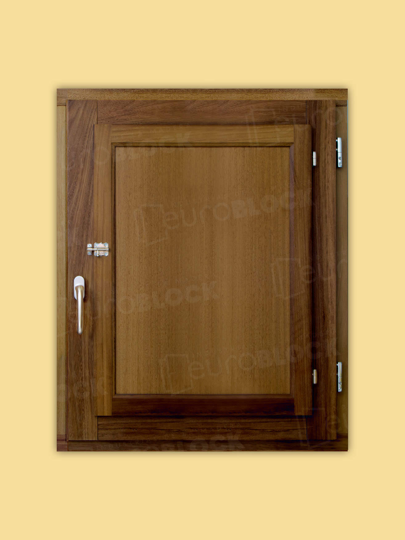 Ventana Europea de Madera Maciza de Iroko Huelva V1 Teñida (Cristal Transparente Incluido)