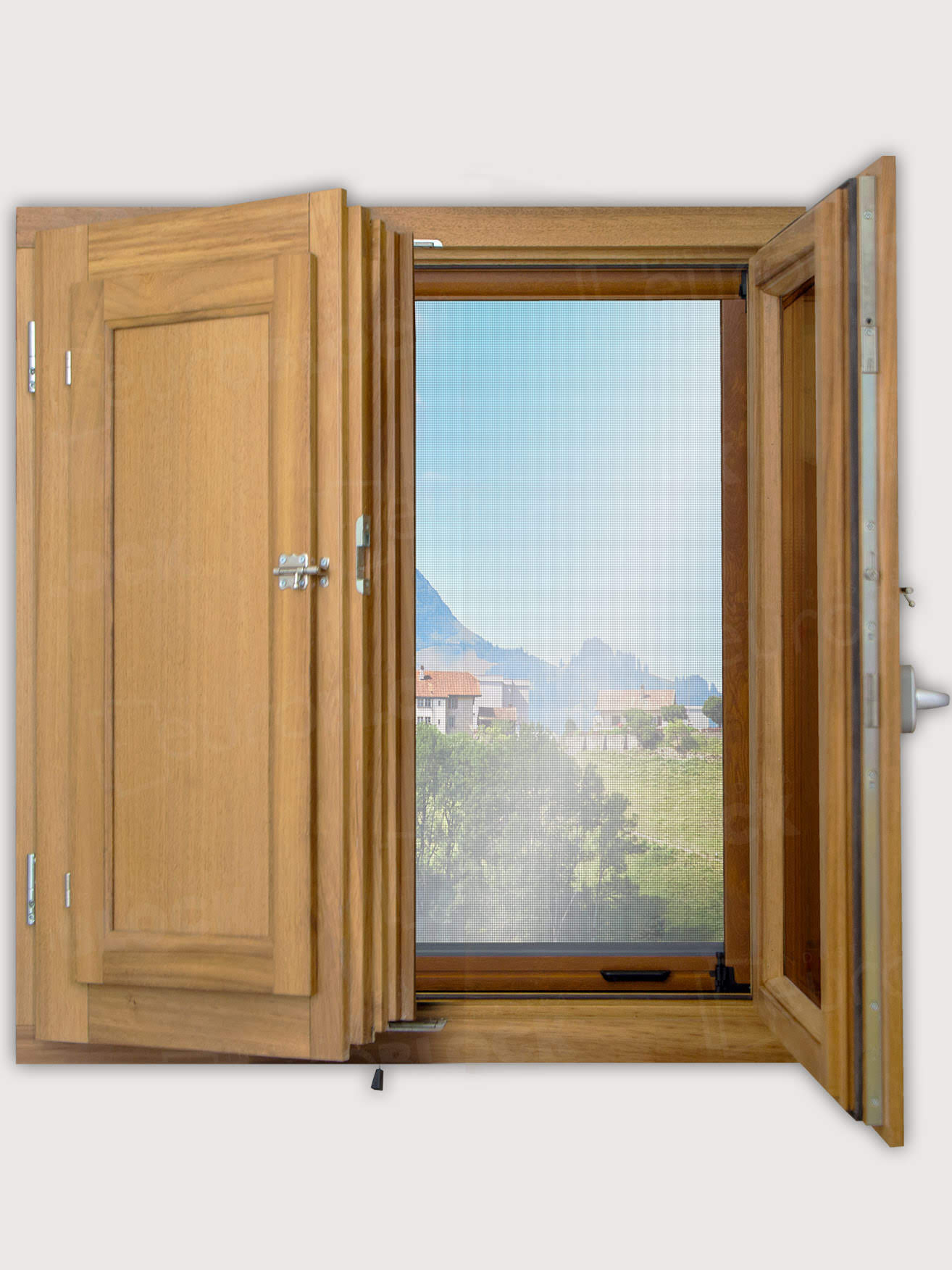 Ventana Europea de Madera Maciza de Iroko Huelva V2 Crudo (Cristal Transparente Incluido)