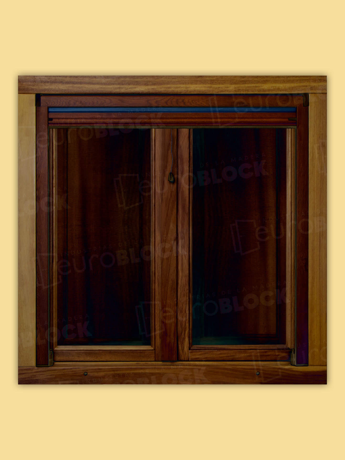 Ventana Europea de Madera Maciza de Iroko Huelva V2 Teñida (Cristal Transparente Incluido)