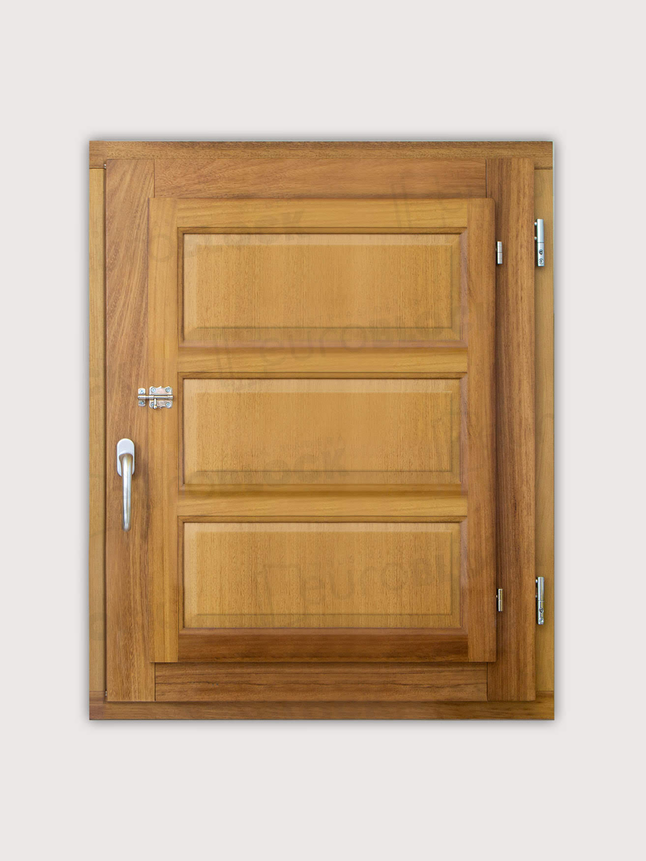 Ventana Europea de Madera Maciza de Iroko Huesca V1 3C Barniz (Cristal Transparente Incluido)