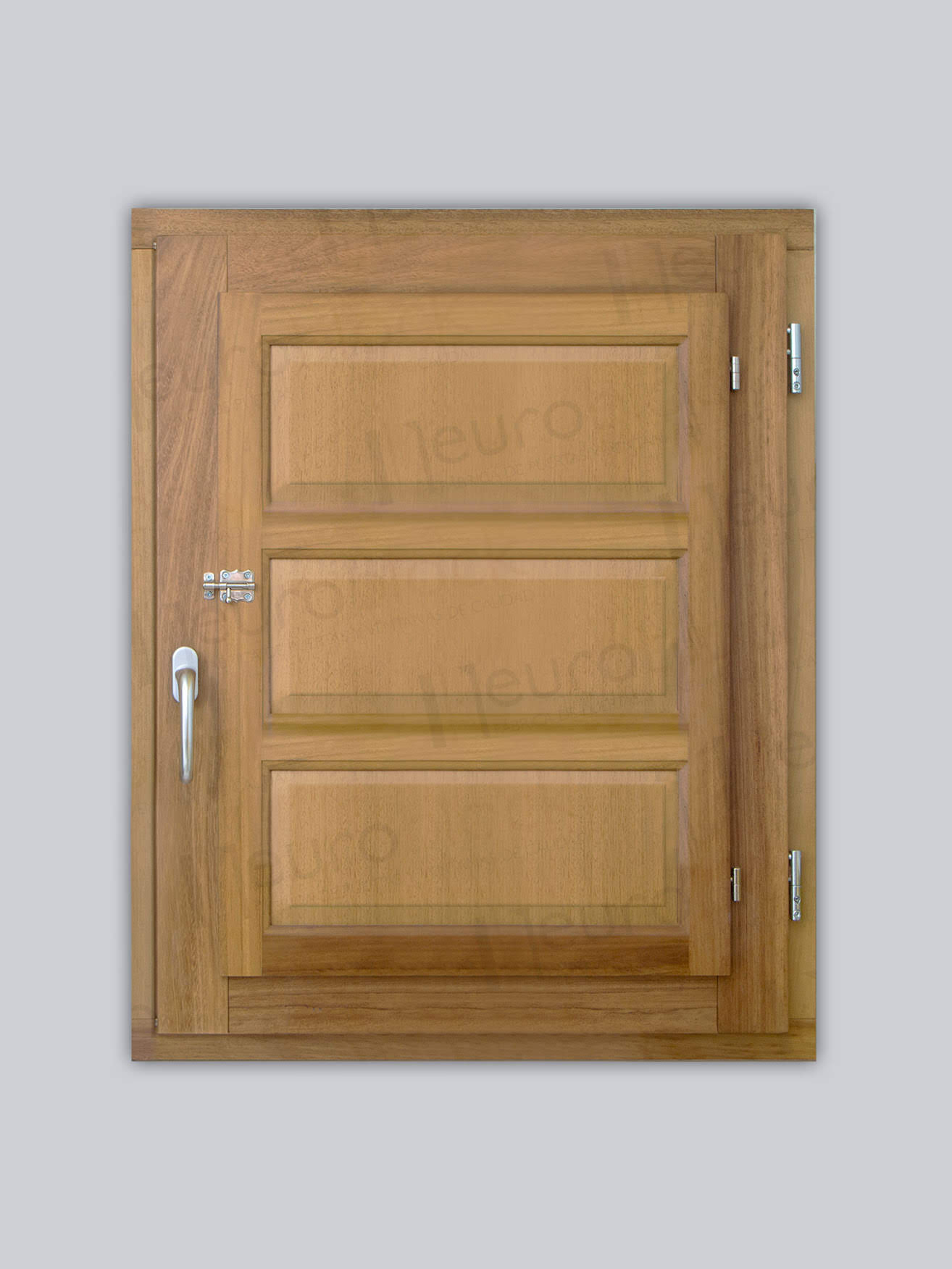 Ventana Europea de Madera Maciza de Iroko Huesca V1 3C Crudo (Cristal Transparente Incluido)