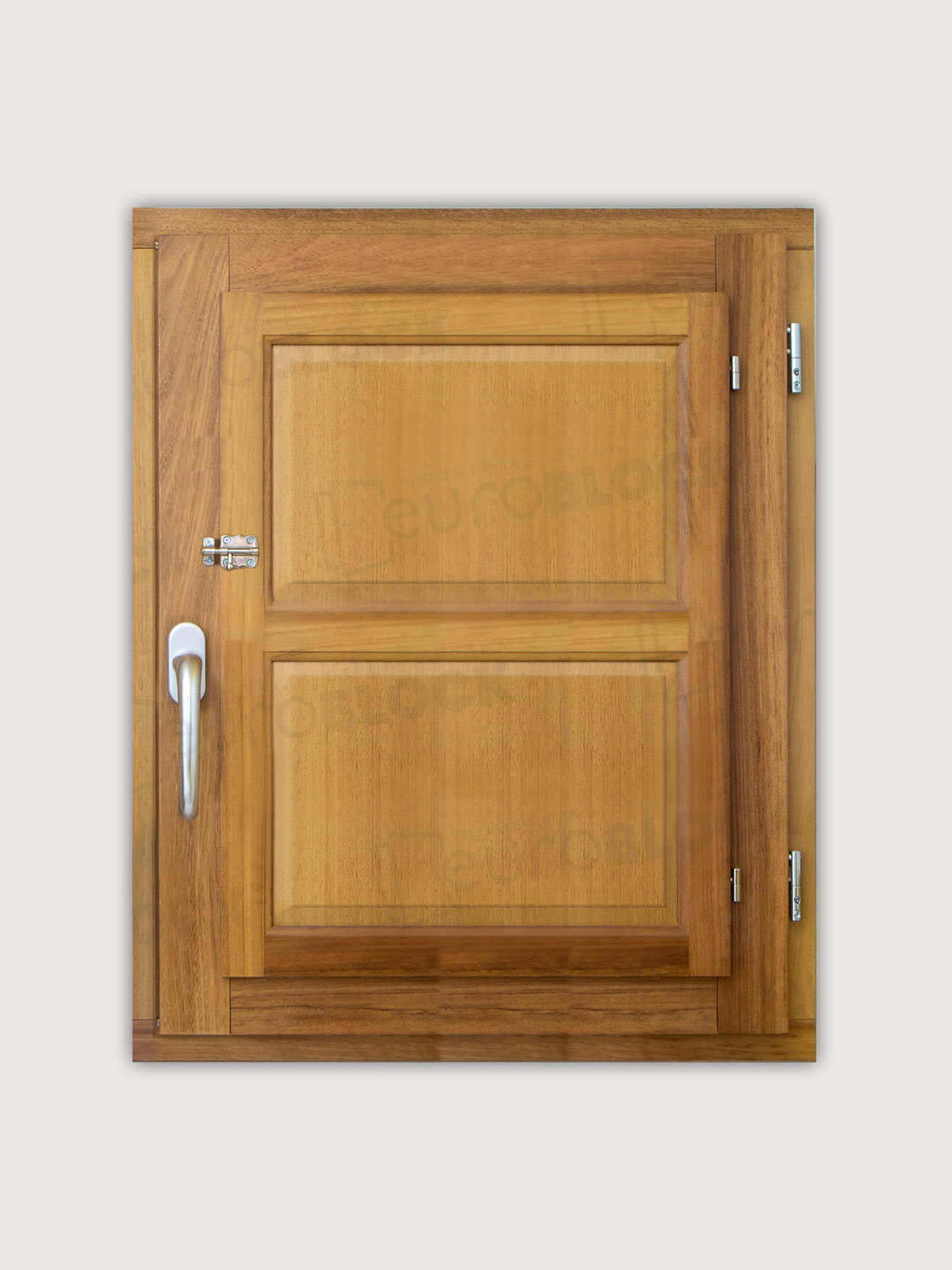 Ventana Europea de Madera Maciza de Iroko Huesca V1 2C Barniz (Cristal Transparente Incluido)