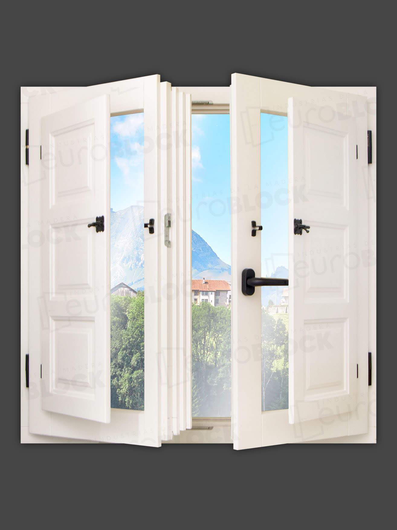 Ventana Europea de Madera Maciza de Iroko Huesca V2 Lacada (Cristal Transparente Incluido)