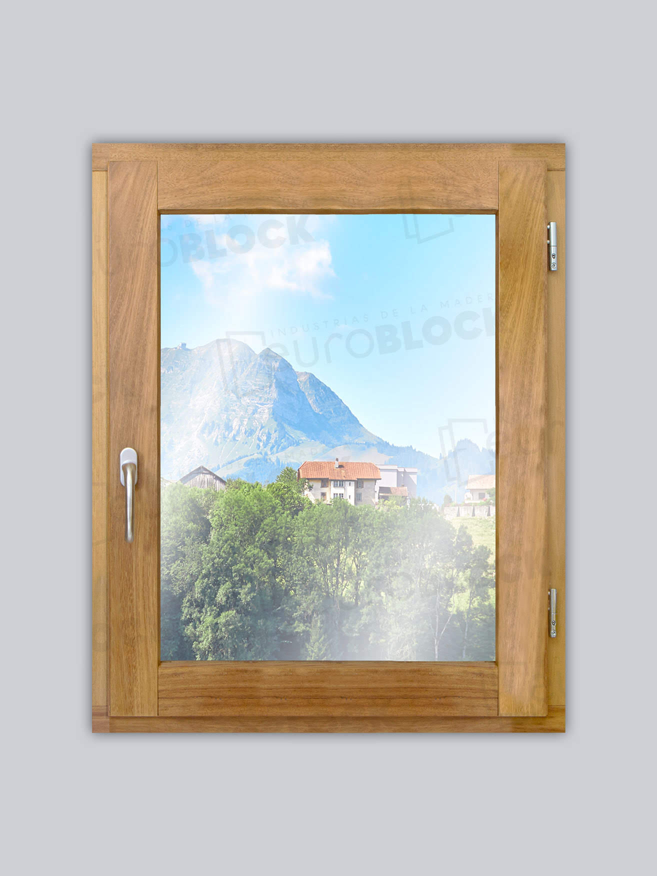 Ventana Europea de Madera Maciza de Iroko V1 Crudo (Cristal Transparente Incluido)