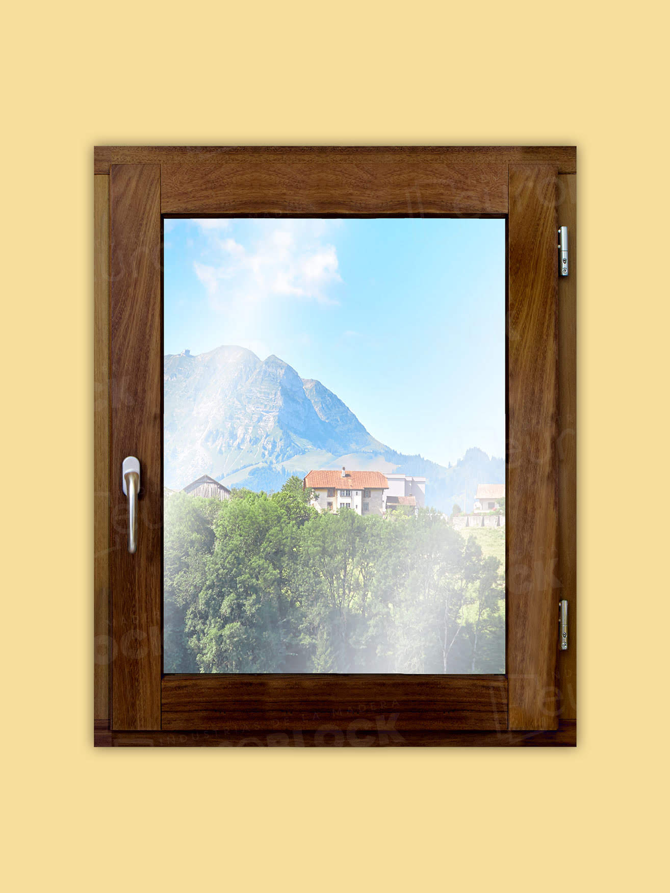 Ventana Europea de Madera Maciza de Iroko V1 Teñida (Cristal Transparente Incluido)