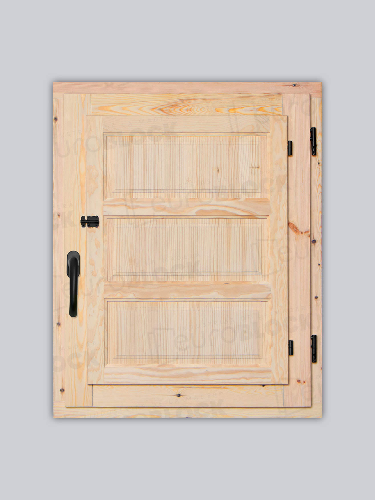 Ventana Europea de Madera Maciza de Pino Huesca V1 3C Crudo (Cristal Transparente Incluido)