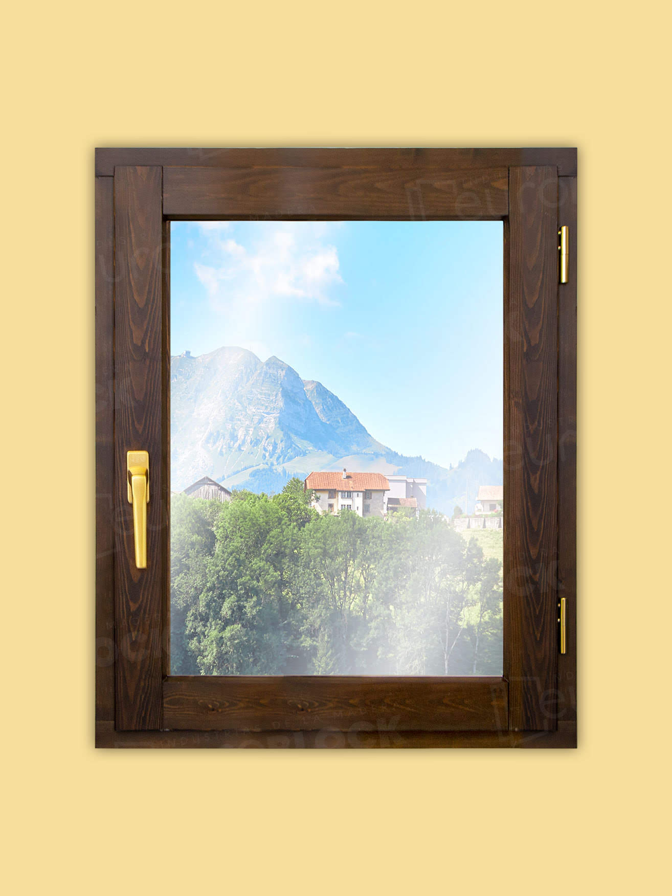Ventana Europea de Madera Maciza de Pino V1 Teñida (Cristal Transparente Incluido)